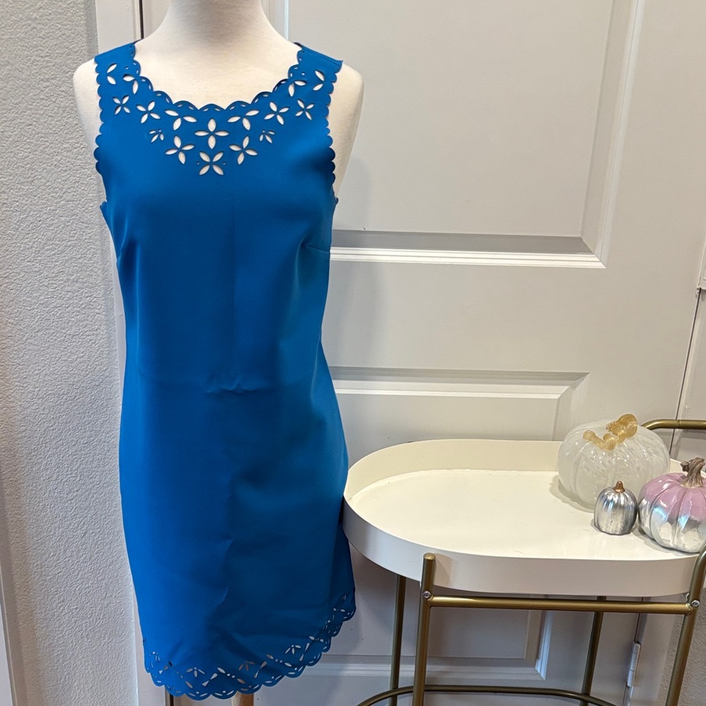 EUC J. Crew Vibrant Blue Scalloped Mini Dress